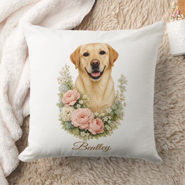 Labrador Blommig Porträtt Kudde (Filt)