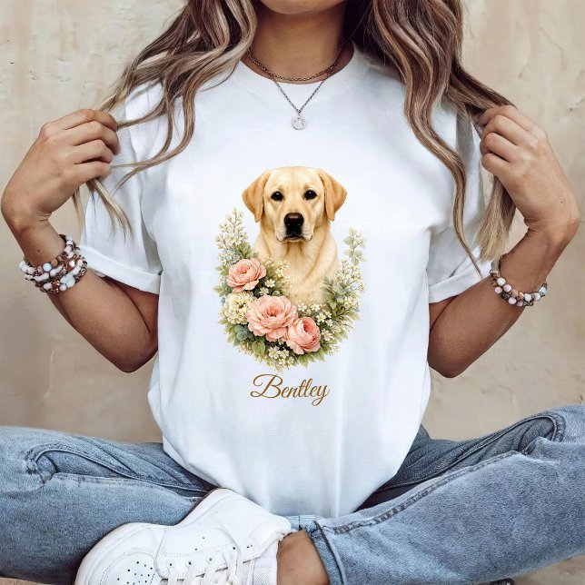 Labrador Blomsterporträtt T Shirt (Skapare uppladdad)