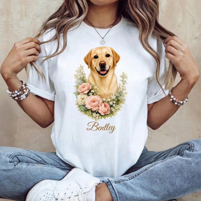 Labrador Blomsterporträtt T Shirt (Skapare uppladdad)