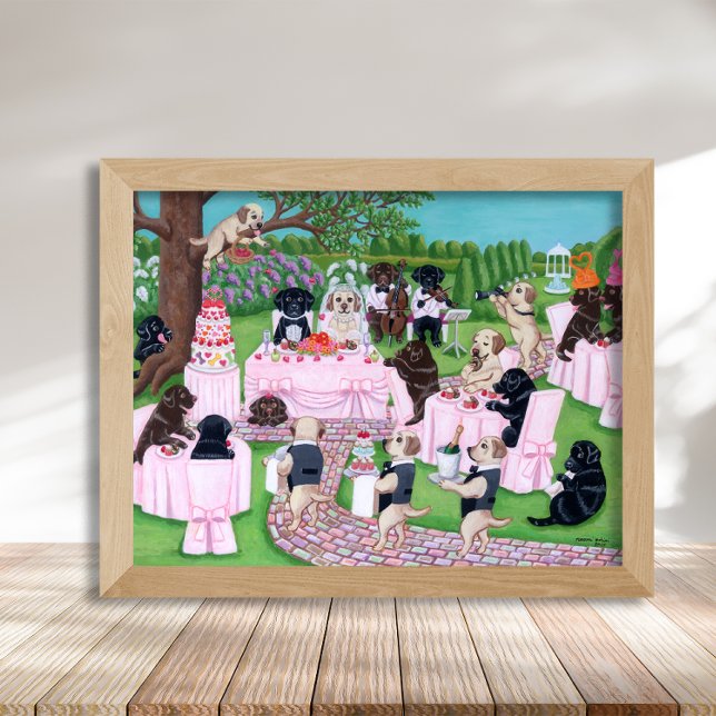 Labrador Bröllopsmottagning Poster (Labrador Wedding Reception Poster for Labrador Couples.  Whimsical wedding art for Labrador Owners.)