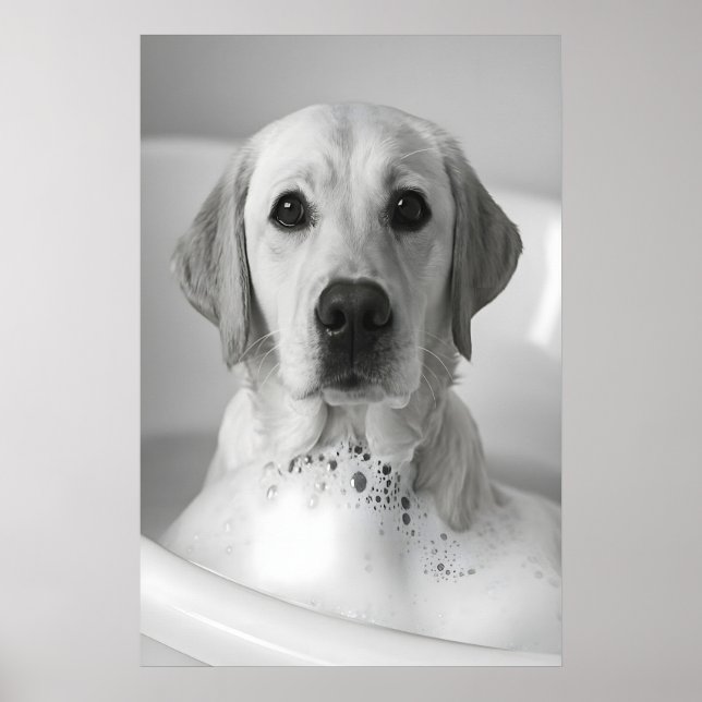 Labrador Bubble Bath Print, Rolig Hund Badrum Kons Poster (Framsidan)