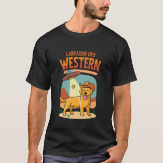 Labrador Cowboy UFO Rolig Western Utomjording Hund T Shirt