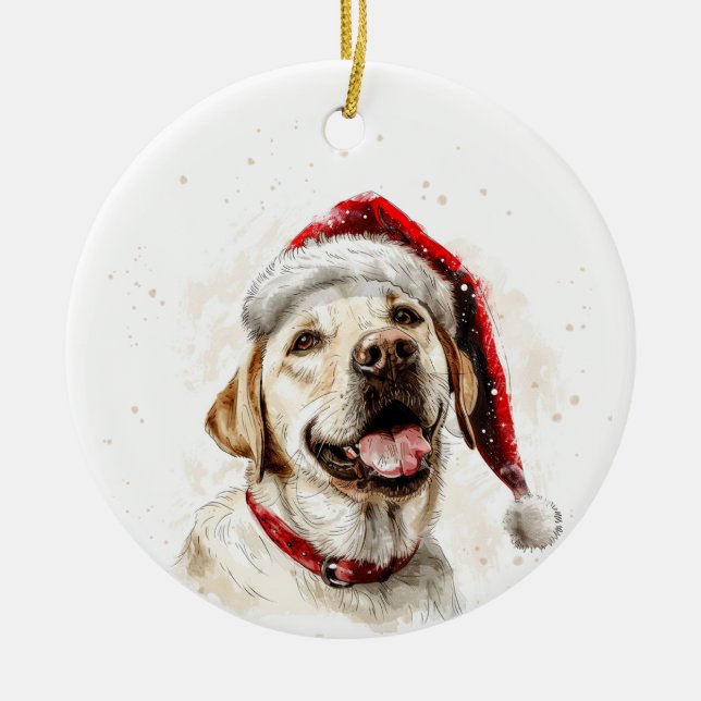 Labrador Dog Christmas Personalized Julgransprydnad Keramik (Framsidan)