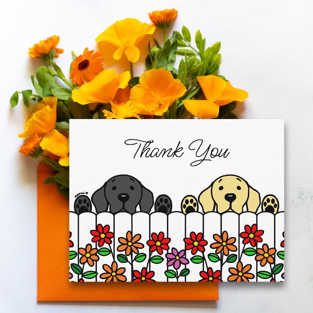 Labrador Duo Tittar På Dig Tack Kort (Labrador Duo Watching You Thank You Postcard for Labrador Owners.  Black Lab and Yellow Lab design.)