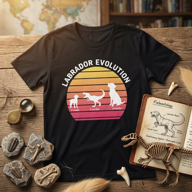 Labrador Evolution Rolig Vit Silhuett Solnedgång  T Shirt (Skapare uppladdad)