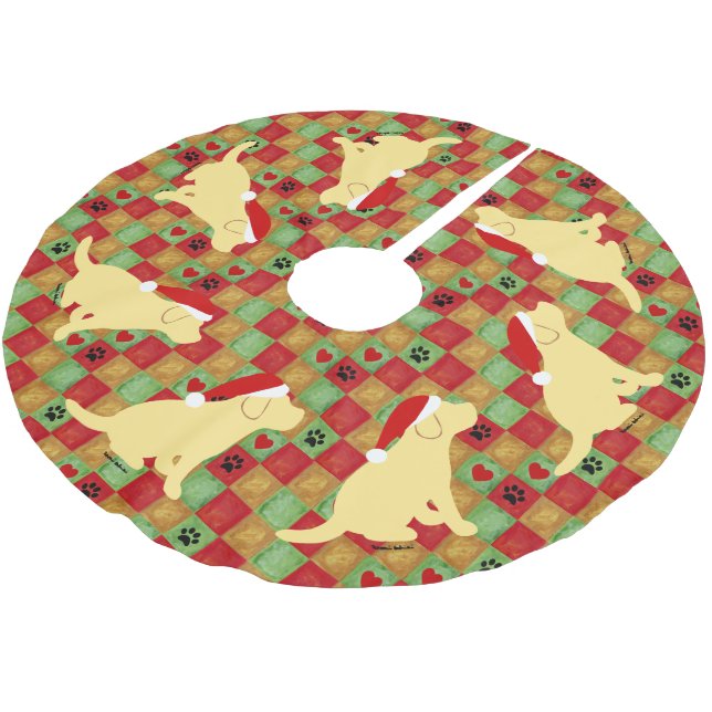 Labrador för jultäckegult valpar julgransmatta borstad polyester (Vinklad)