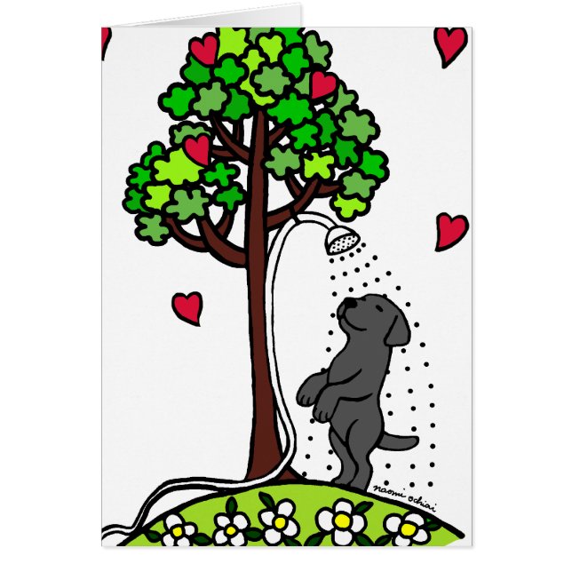 Labrador för svart för sommarvattenroligt tecknad hälsningskort (Framsidan)