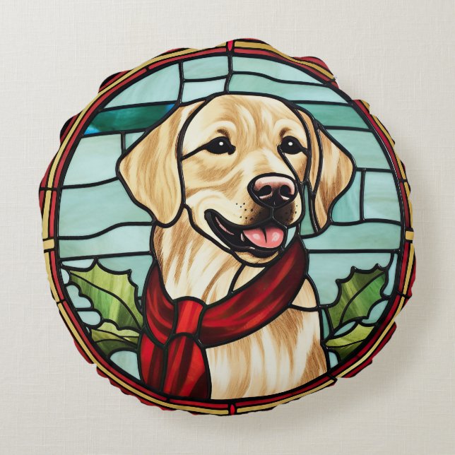 Labrador Glasmålning Jul Rund Kudde (Baksidan)