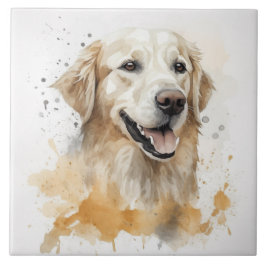 Labrador Golden Retriever Hund Watercolor Kakelplatta