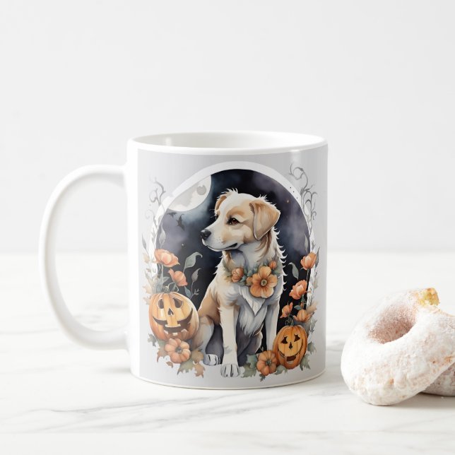 Labrador Halloween Blommigt Adsible Fall Pet Kaffemugg (Med munk)