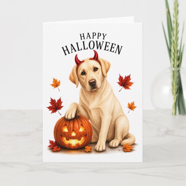 Labrador Halloween Djävulshund Kort (Framsida)