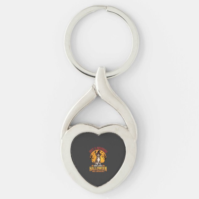 Labrador Halloween Mormor Hund Design_1 Twisted Heart Silverfärgad Nyckelring (Framsidan)