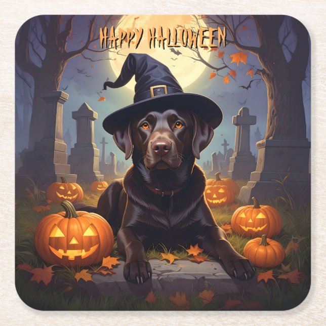 Labrador Halloween Underlägg Papper Kvadrat (Framsidan)