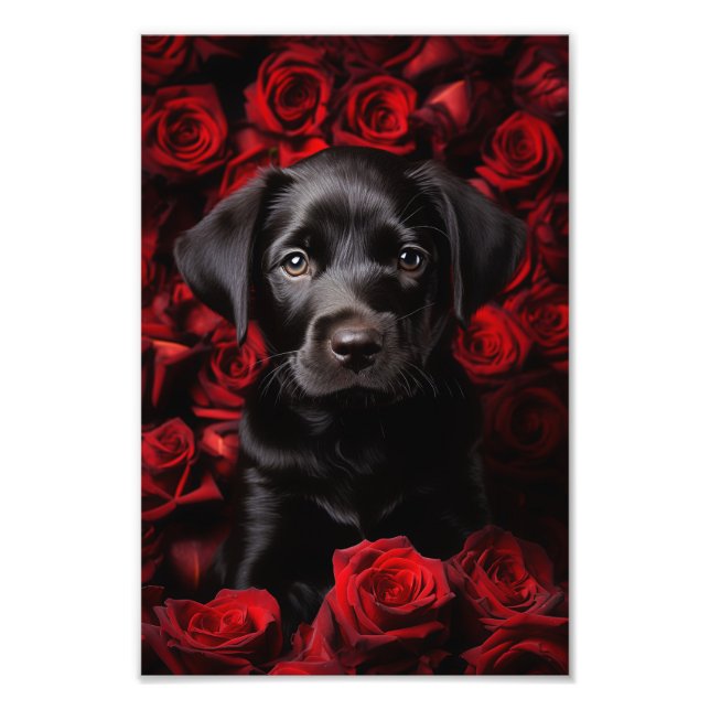 Labrador hämtar valp med ro fototryck (Framsidan)
