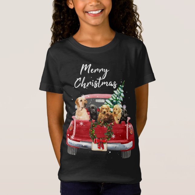 Labrador-hämtarfamiljen Lastbil jul Pajama T Shirt (Framsida)