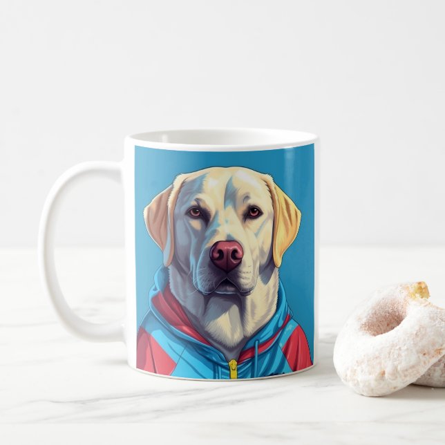 Labrador-hämtning på spåret i kostym kaffe mugg (Med munk)