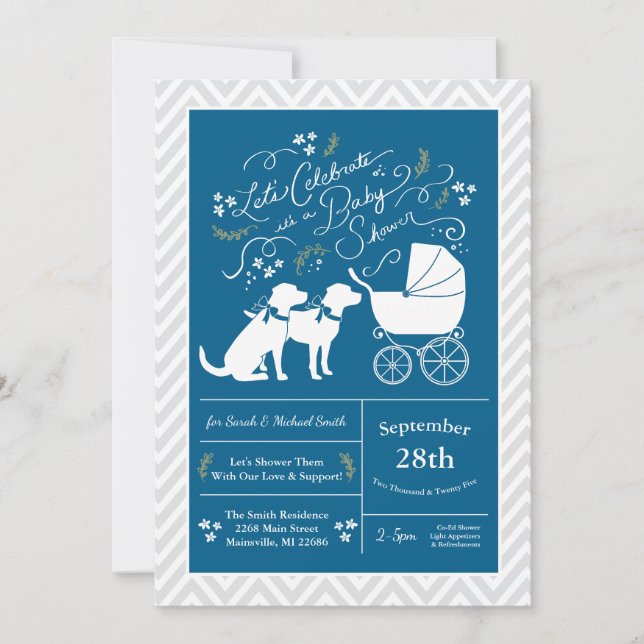 Labrador Hund Baby Shower Blue Boy Lab 2 Hundar Inbjudningar (Framsida)