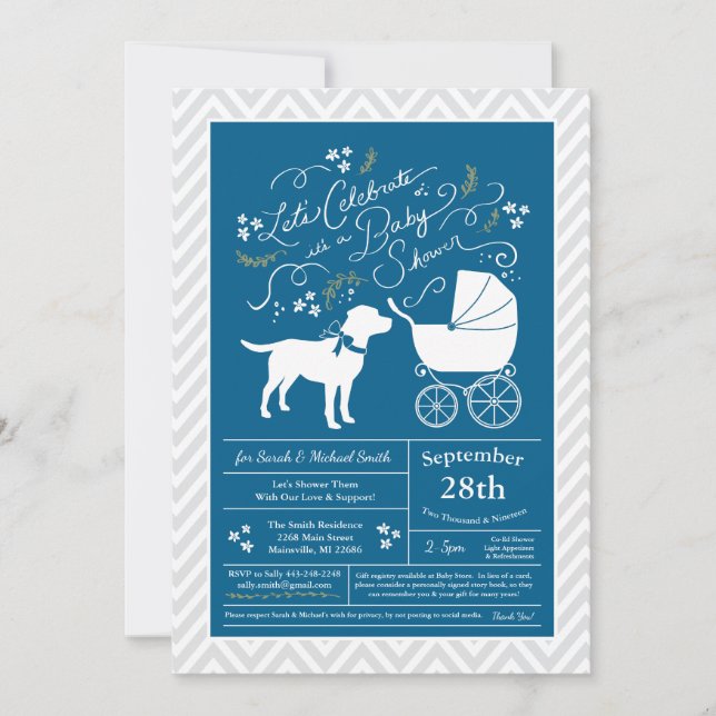 Labrador Hund Baby Shower Blue Boy Lab Inbjudningar (Framsida)