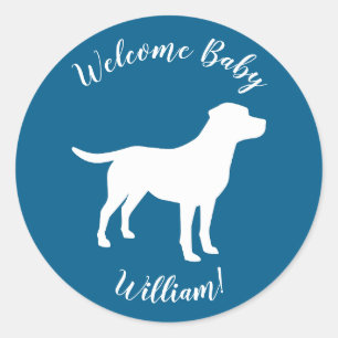Labrador Hund Baby Shower Blue Boy Lab Runt Klistermärke