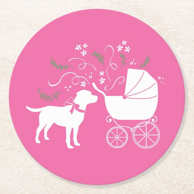 Labrador Hund Baby Shower Rosa Girl Lab Underlägg Papper Rund (Framsidan)