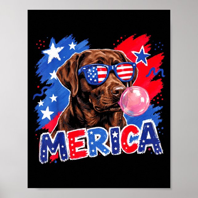 Labrador hund bubblegum 4 juli amerikansk flagga poster (Framsidan)