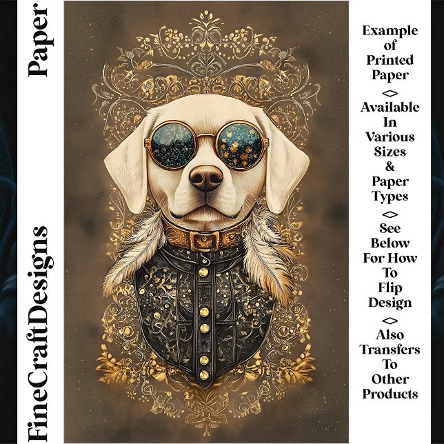 Labrador Hund, Guld Filigran CM3 Scrapbookpapper (Skapare uppladdad)
