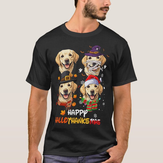 Labrador Hund Hallothanksmas Halloween Thanksgivin T Shirt (Framsida)