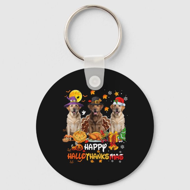 Labrador Hund Happy halloween Thanksgiving Merry C Nyckelring (Framsida)