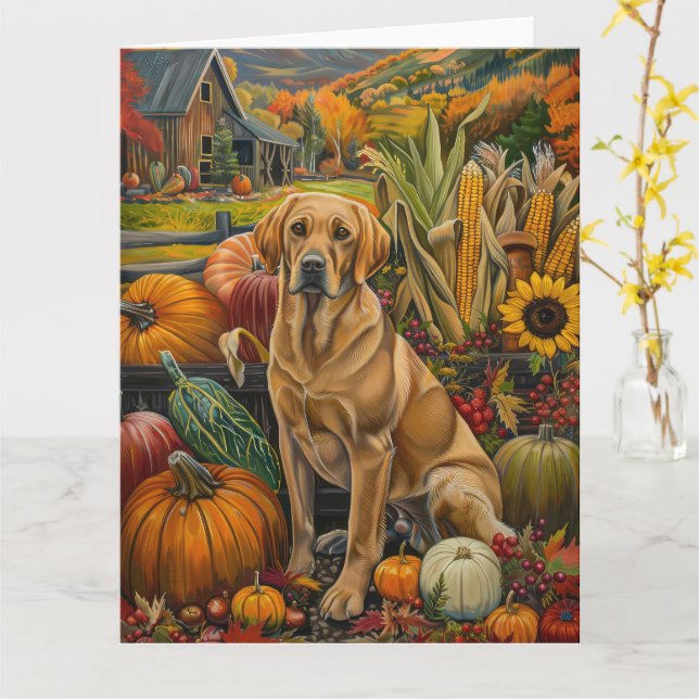 Labrador Hund Höstskörd Tacksägelse Kort (Gul blomma)