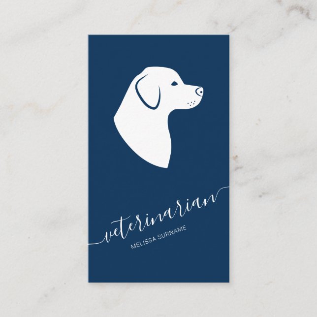 Labrador Hund Huvud Minimalist Veterinär Blå Visitkort (Framsida)