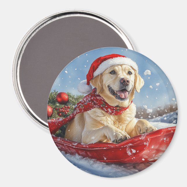Labrador Hund i Sledge Låt det snöa jul Magnet (Front/Back)