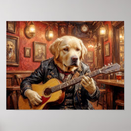 Labrador hund i steampunk-klänning som spelar gita poster