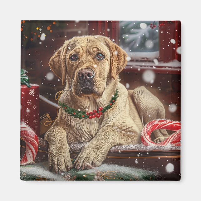 Labrador Hund Jul Festiv Magnet (Framsidan)