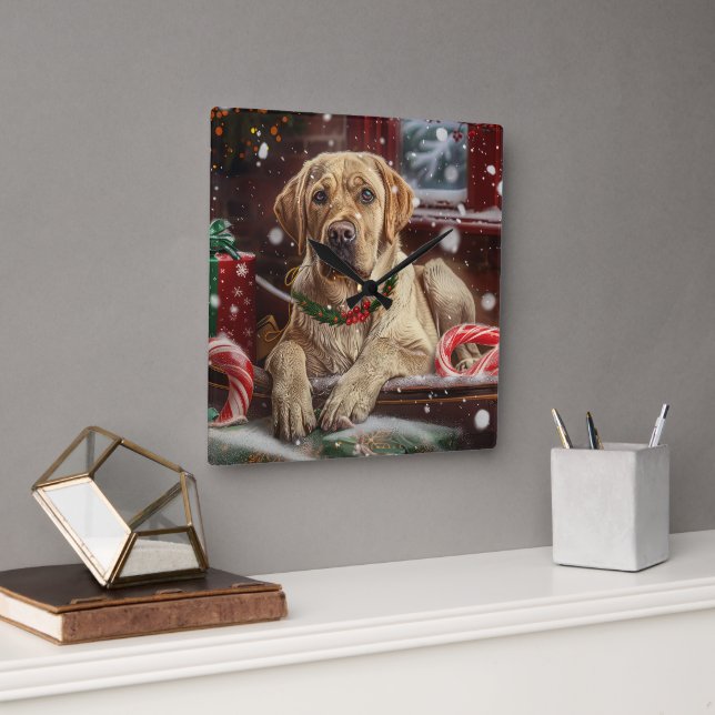 Labrador Hund Jul Festlig Fyrkantig Klocka (Kontor)