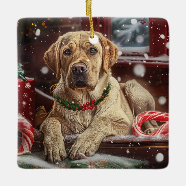 Labrador Hund Jul Festlig Julgransprydnad Keramik (Framsida)