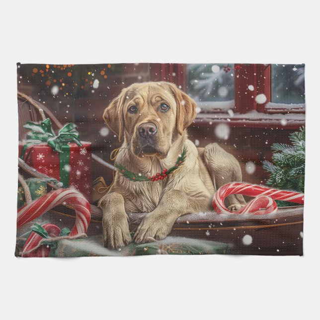 Labrador Hund Jul Festlig Kökshandduk (Horisontell)