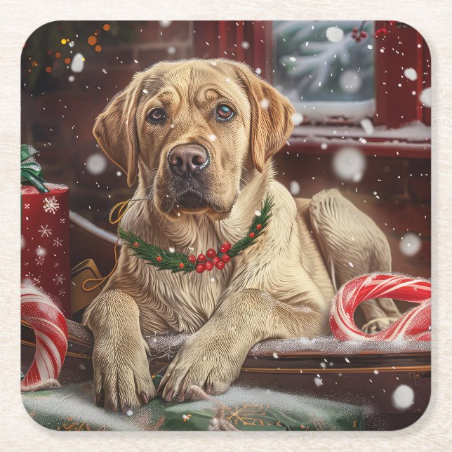 Labrador Hund Jul Festlig Underlägg Papper Kvadrat (Framsidan)