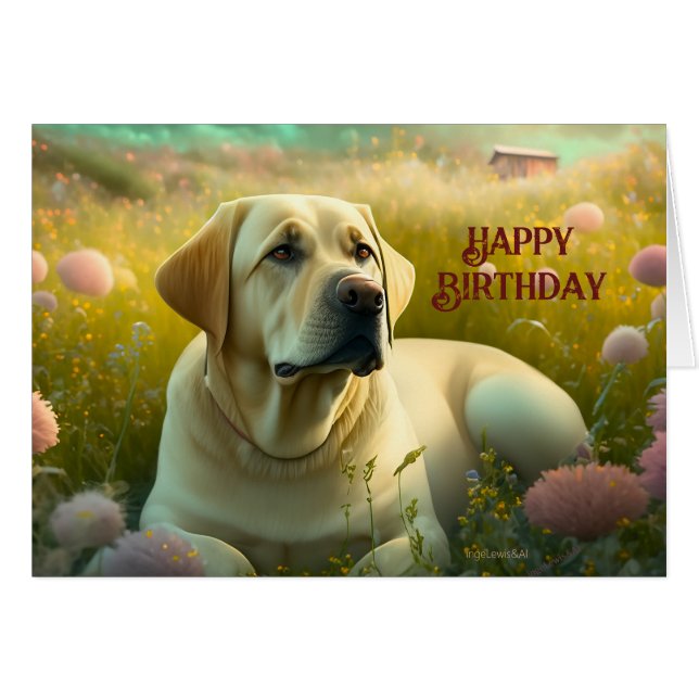 Labrador Hund Land Flowers Birthday Hälsningskort (Framsidan Horizontal)