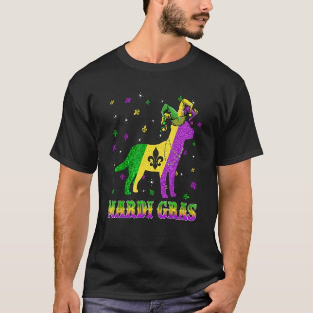 Labrador Hund Mardi Gras Carnival Jester Pärlor T Shirt (Framsida)