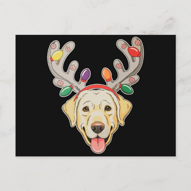 Labrador hund renhorn julbelysning helg vykort (Framsida)