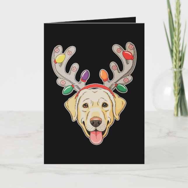 Labrador Hund Renhorn Julbelysning Kort (Framsida)