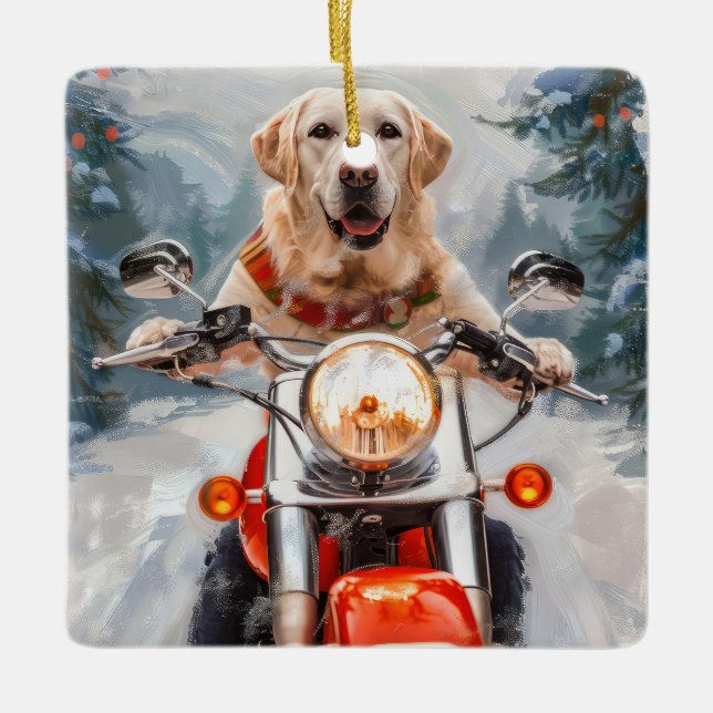 Labrador Hund Riding Motorcle jul Julgransprydnad Keramik (Framsida)