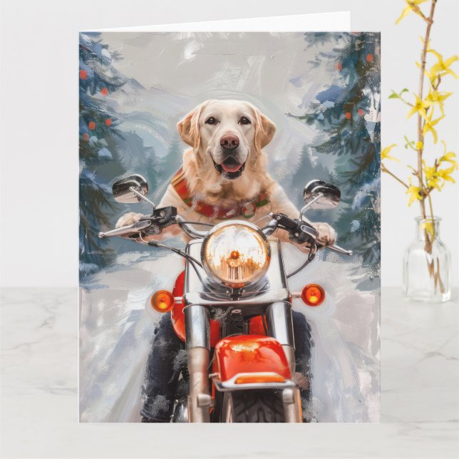 Labrador Hund Riding Motorcle jul Kort (Gul blomma)