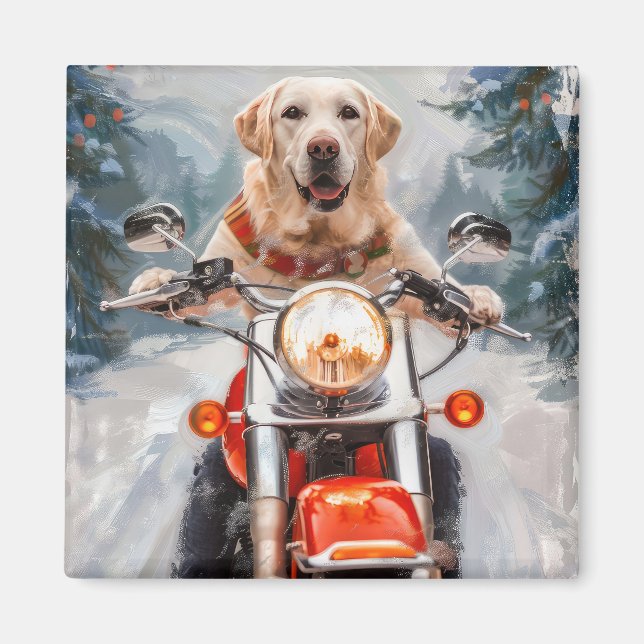 Labrador Hund Riding Motorcle jul Magnet (Framsidan)
