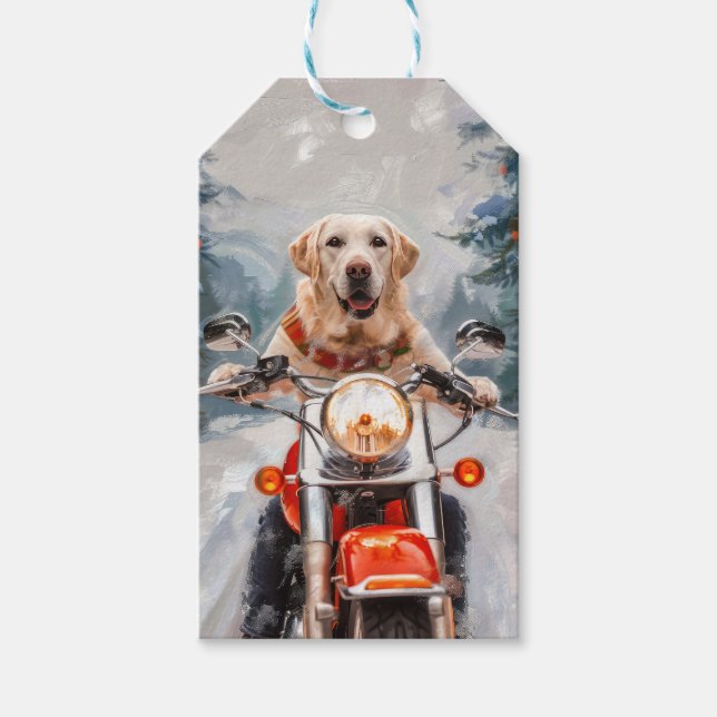 Labrador Hund Riding Motorcle jul Presentetikett (Framsidan)