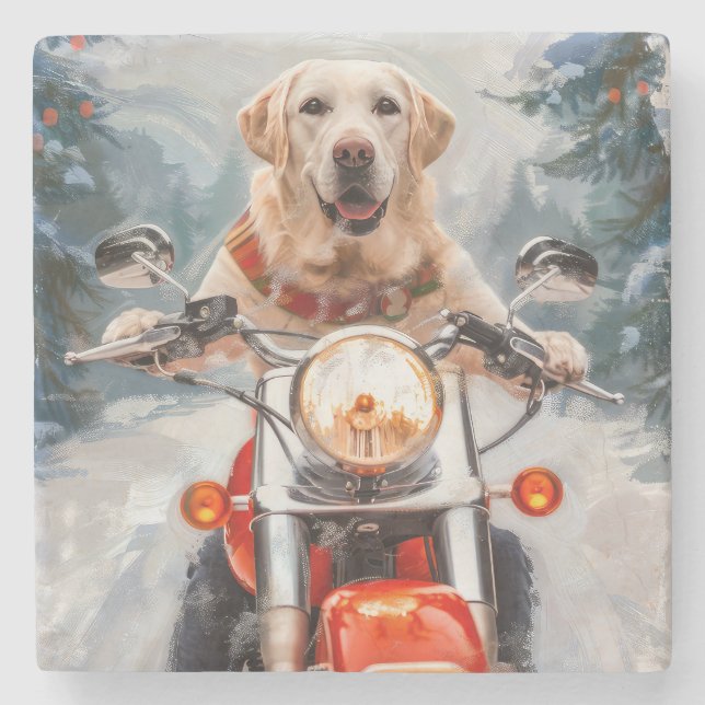 Labrador Hund Riding Motorcle jul Stenunderlägg (Framsidan)