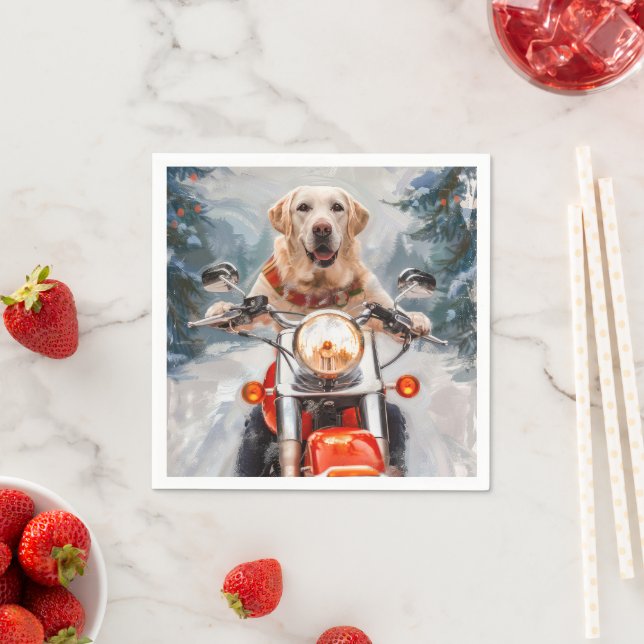Labrador Hund Ridning Motorcykel Jul Pappersservett (Insitu)