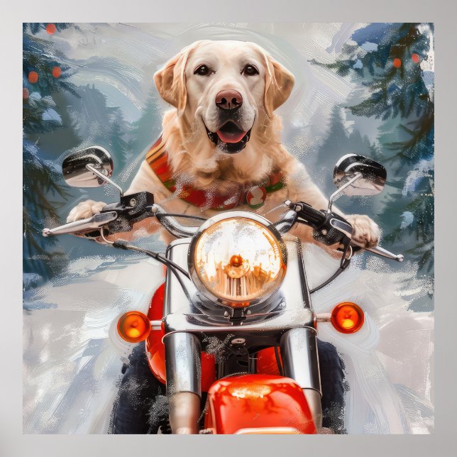 Labrador Hund Ridning Motorcykel Jul Poster (Framsidan)