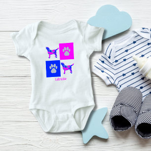 Labrador Hund & Tass Rosa och Blue Baby Bodykostym T Shirt