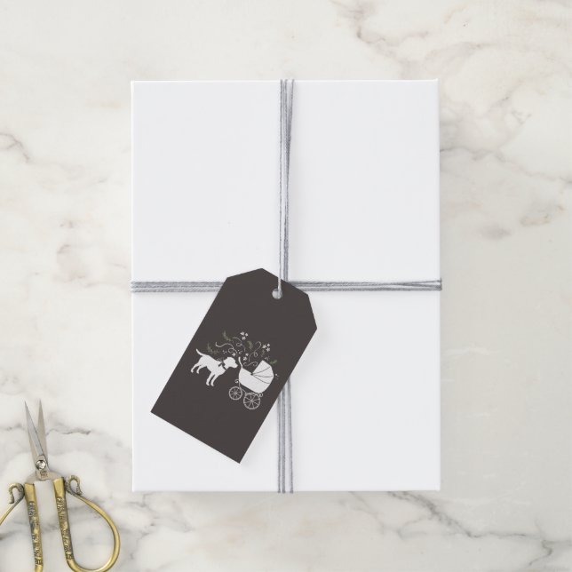 Labrador Hund Theme Baby Shower Gender Neutral Presentetikett (Med Snöre)